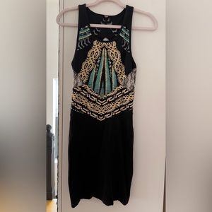 Free People Black, White & Teal Cotton Sleeveless Round Neck Dress